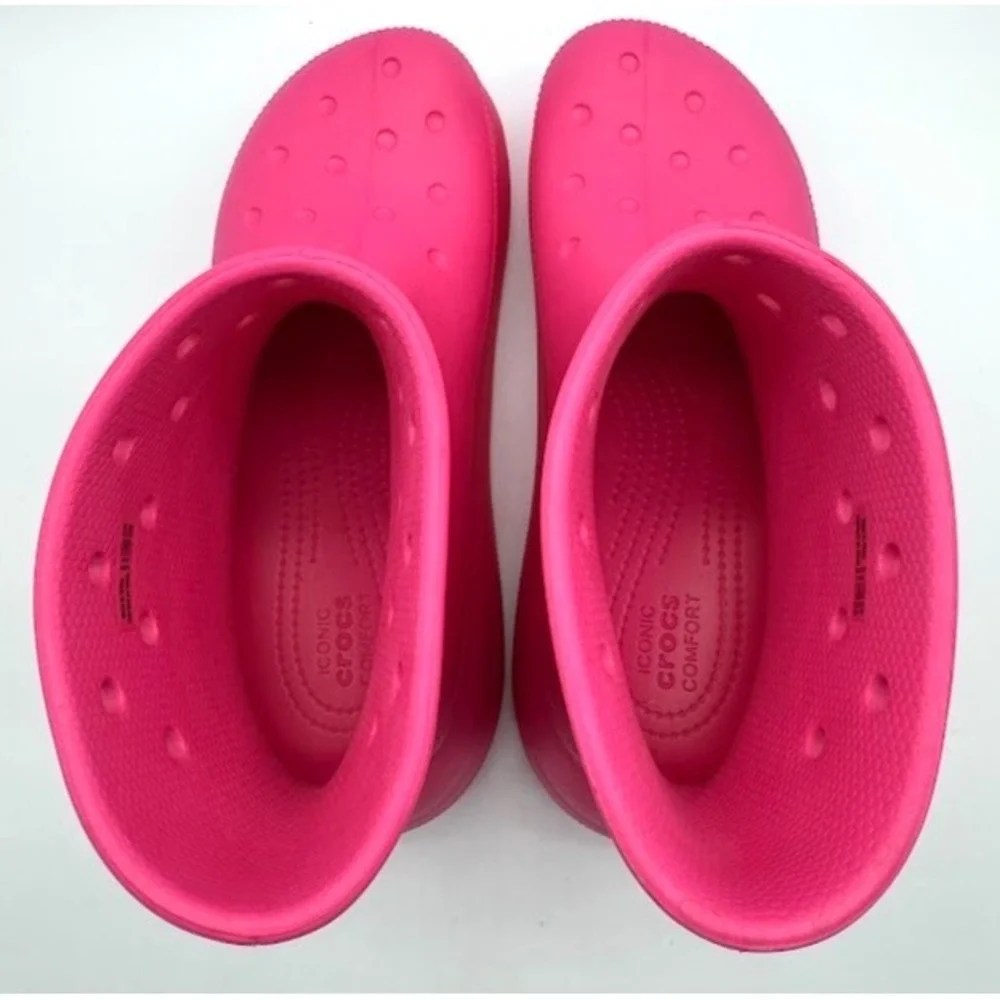 Crocs Crush Rain Boot Pink Women's M7 W9 Waterproof Ankle Boots Rubber C21
